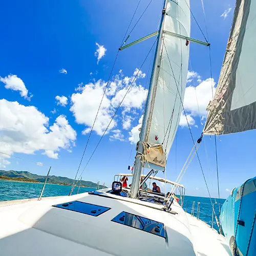 above deck view of skippered Caribbean sailing charters