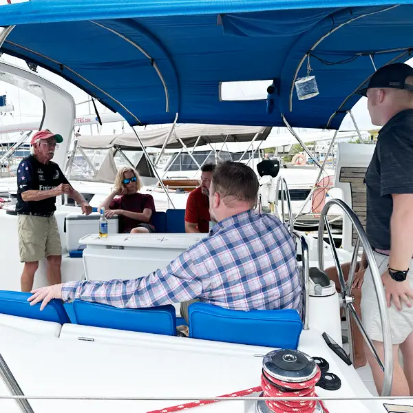 Crew safety briefing from Captain Glen before sail