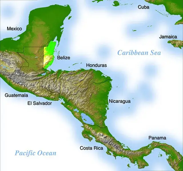 Map of Central America showing the destination of an amazing Belize sailing adventure