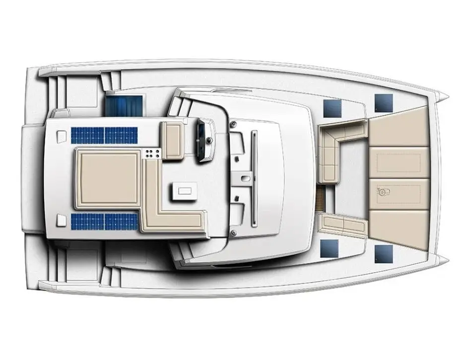 Top Deck floor plan of a catamaran for private caribbean sailing trips