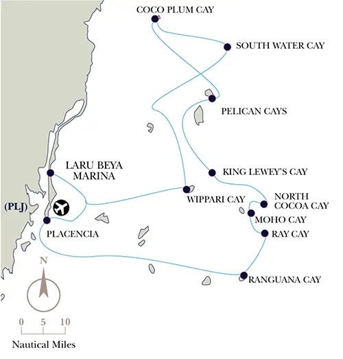 Map of sample Belize Sailing Adventure